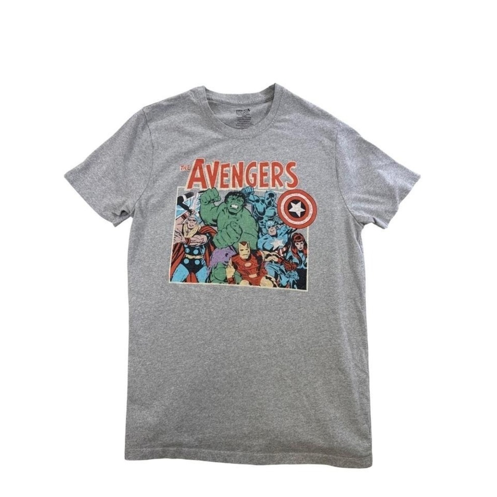 Marvel Avengers Kids Gray Graphic T-Shirt Hulk Iron Man Captain America Size M‎